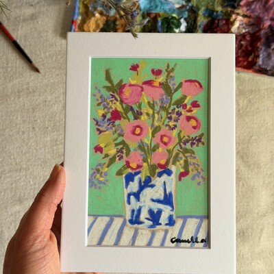 Original 5x7 inch matted painting “gather the joy”