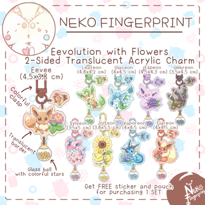 Eevolution with flowers translucent acrylic charm