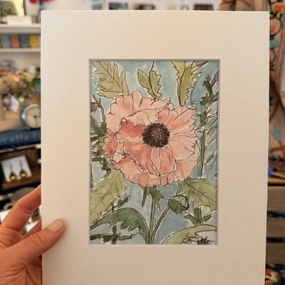 Original 8x10” inch matted painting “mrs. perry poppy”