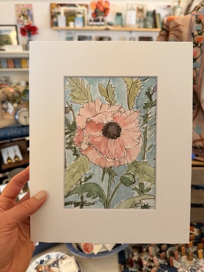 ORIGINAL 8x10” inch matted painting “Mrs. Perry Poppy”