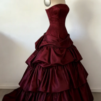 Elegant Strapless A Line Wine Red Tiered Long Formal Prom Dress - Thumbnail 2