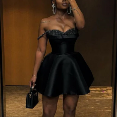 Sexy mini black short prom dress homecoming dress with beading