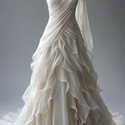 Princess v neckline pleats chiffon mermaid wedding dresses