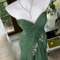 Elegant Sheath Green Chiffon Prom Dress Evening Dress With Beading  - Thumbnail 2