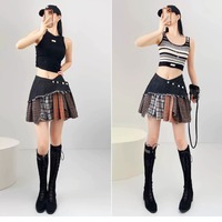 Asymmetrical Plaid Patchwork Denim Skirt - Thumbnail 5