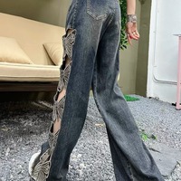 Distressed butterfly embroidery jeans - Thumbnail 5