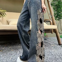 Distressed butterfly embroidery jeans - Thumbnail 3