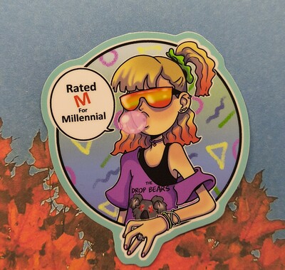 Rated M retro cartoon sticker