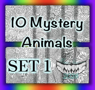 DIGITAL Printable Coloring Pages: 10 Mystery Animals SET 1