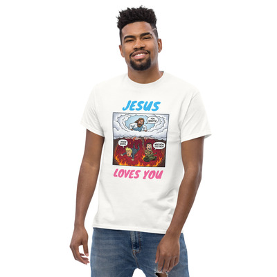Jesus loves you satirical graphic tee - ironic comic strip t-shirt