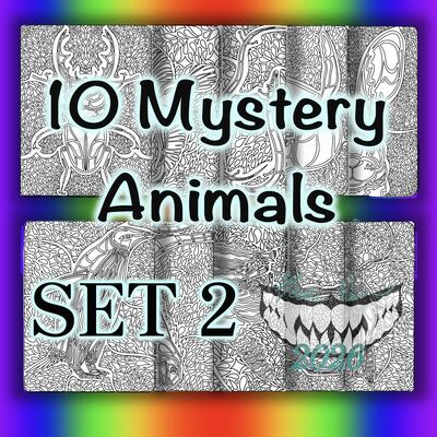 Digital printable coloring pages: 10 mystery animals set 2
