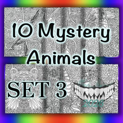 Digital printable coloring pages: 10 mystery animals set 3