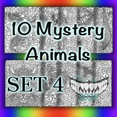 Digital printable coloring pages: 10 mystery animals set 4