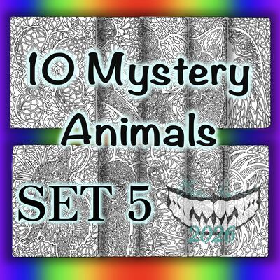 Digital printable coloring pages: 10 mystery animals set 5