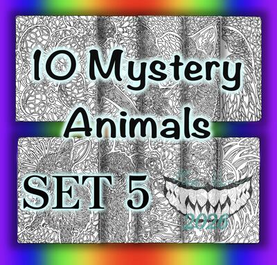 DIGITAL Printable Coloring Pages: 10 Mystery Animals SET 5