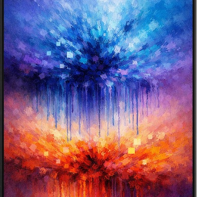 Blue red dual energy abstract wall art print
