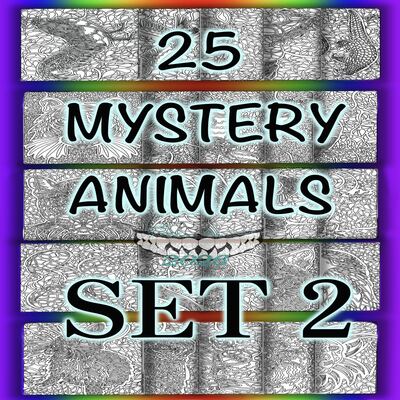 Digital printable coloring pages: 25 mystery animals set 2