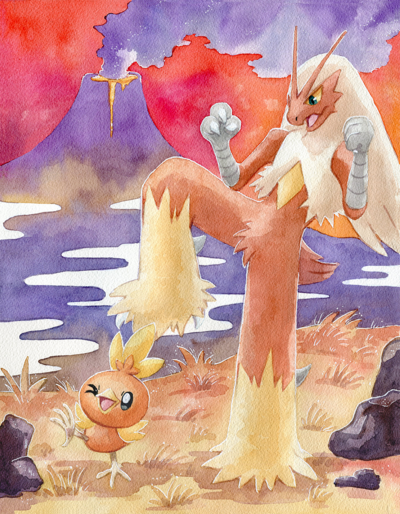 Blaziken & Torchic Print