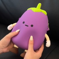 3D silicone eggplant-shaped phone bag with pendant - Thumbnail 5