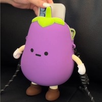 3D silicone eggplant-shaped phone bag with pendant - Thumbnail 6