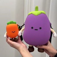 3D silicone eggplant-shaped phone bag with pendant - Thumbnail 1