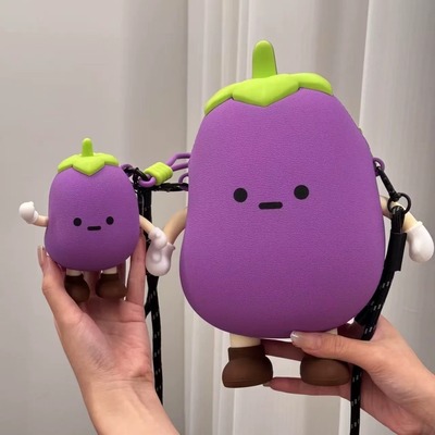 3D silicone eggplant-shaped phone bag with pendant