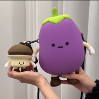 3D silicone eggplant-shaped phone bag with pendant - Thumbnail 2