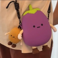 3D silicone eggplant-shaped phone bag with pendant - Thumbnail 3
