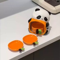 Ceramic panda-shaped dipping sauce dish set with stackable orange snack plates - Thumbnail 1