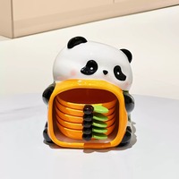 Ceramic panda-shaped dipping sauce dish set with stackable orange snack plates - Thumbnail 2