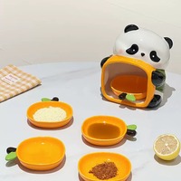 Ceramic panda-shaped dipping sauce dish set with stackable orange snack plates - Thumbnail 3