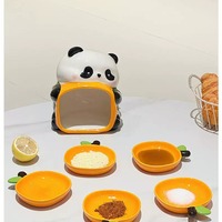 Ceramic panda-shaped dipping sauce dish set with stackable orange snack plates - Thumbnail 5