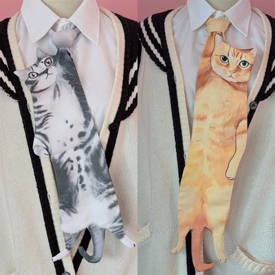 Realistic 3d cat novelty ties
