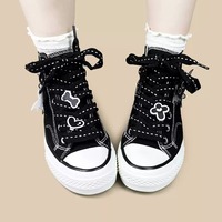 Black canvas high-top sneakers featuring bat wing attachments - Thumbnail 3