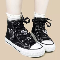 Black canvas high-top sneakers featuring bat wing attachments - Thumbnail 2