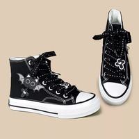 Black canvas high-top sneakers featuring bat wing attachments - Thumbnail 4