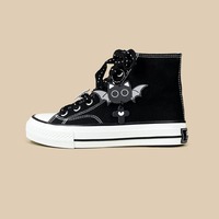 Black canvas high-top sneakers featuring bat wing attachments - Thumbnail 5