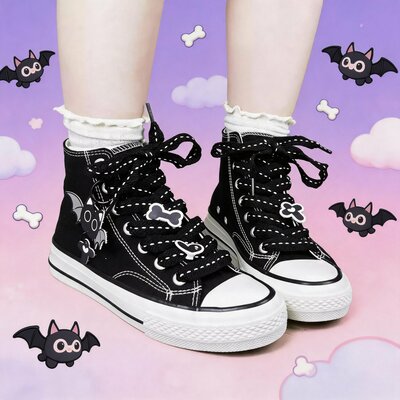 Black canvas high-top sneakers featuring bat wing attachments