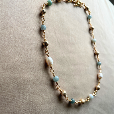 Handmade baby blue jadeite necklace – freshwater pearl princess coquette jewelry 