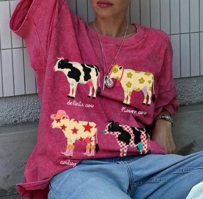 Checkered Cowboy Cow Printed Tee