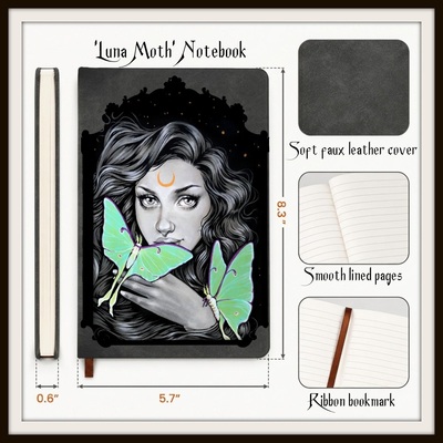 Leatherette notebook 'luna moth' 
