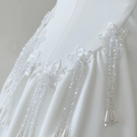 A Line Straps White Satin Ankle Length Prom Dress  - Thumbnail 2