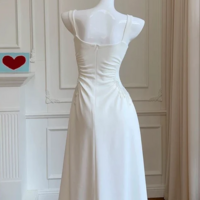 A Line Straps White Satin Ankle Length Prom Dress  - Thumbnail 1