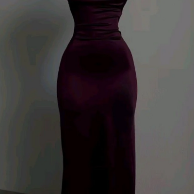 Simple sheath halter wine red stain prom dress formal evening dress