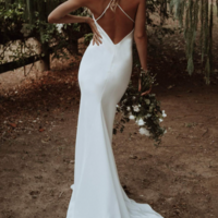 Spaghetti Straps Mermaid V Neck Cross Back White Wedding Dresses - Thumbnail 1
