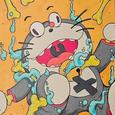 Painting by moi martos "a cero gravity cat" 