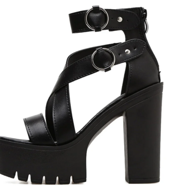 Gothic black chunky platform sandals