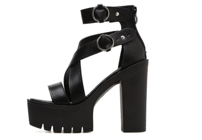 Gothic Black Chunky Platform Sandals