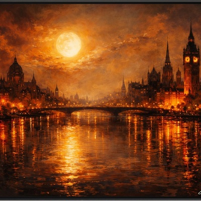 London big ben skyline art print full moon landscape canvas poster 36x24