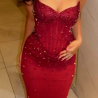 Elegant Sheath Burgundy Tulle Beading Long Prom Dress Formal Evening Dress - Thumbnail 1